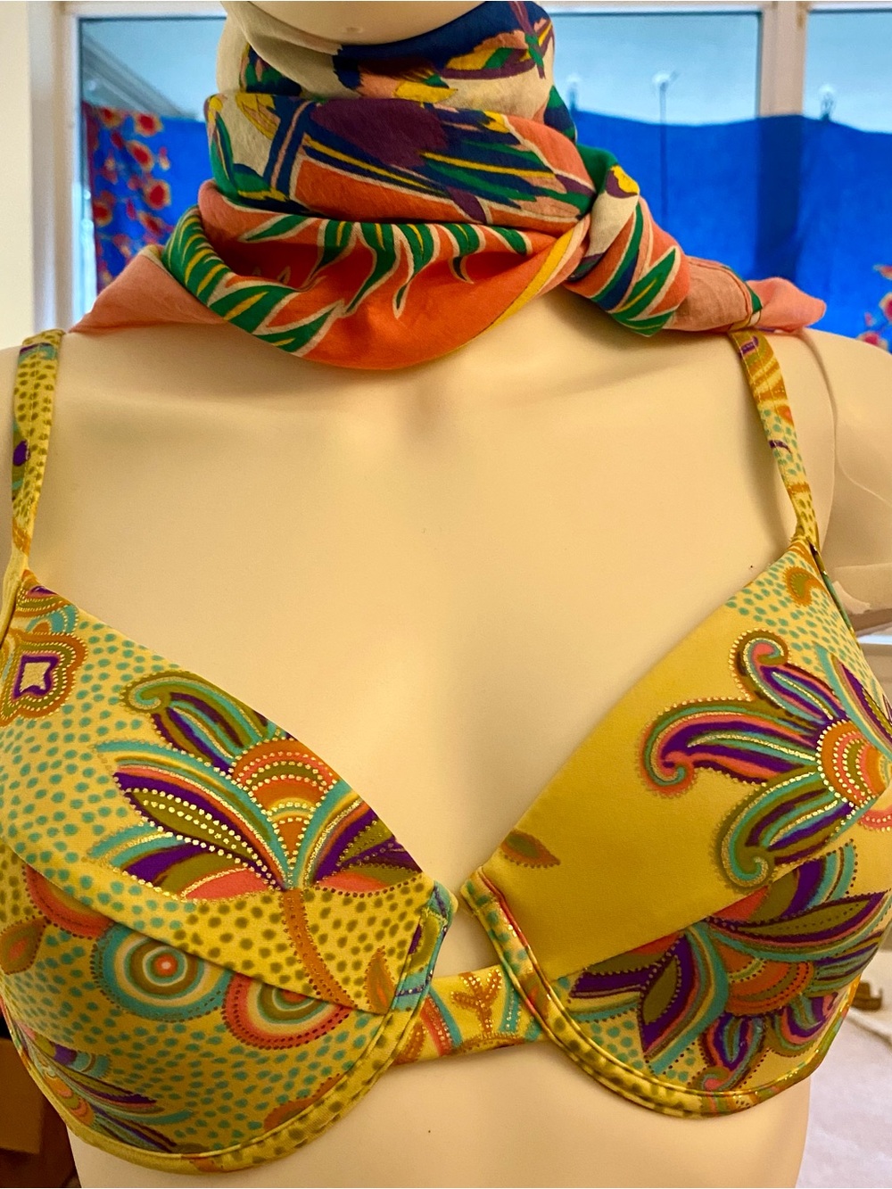 Summer bikini-style bra - subtle echos of L Burch designs. Would fit 34 B
